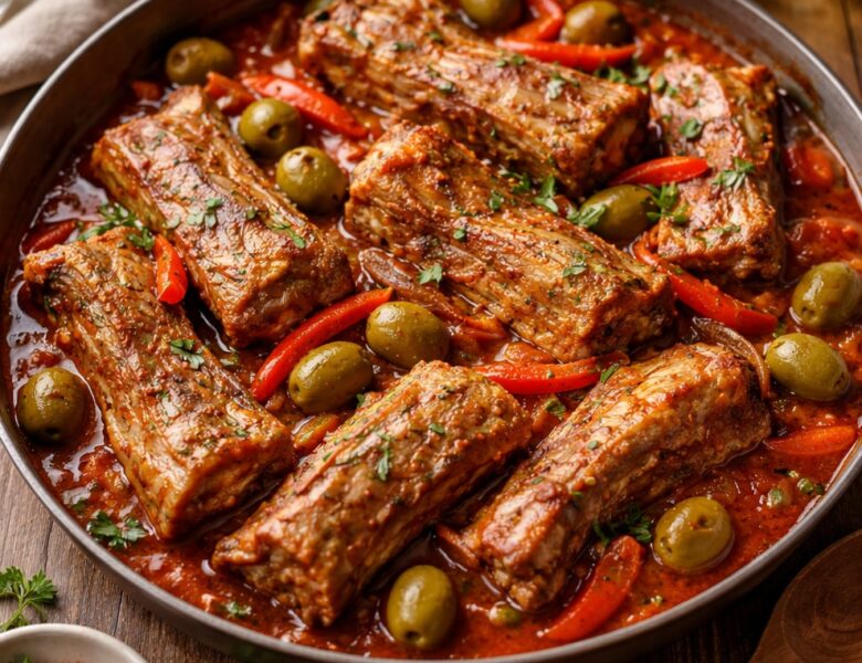 Délice de plat de côte de porc olives et paprika