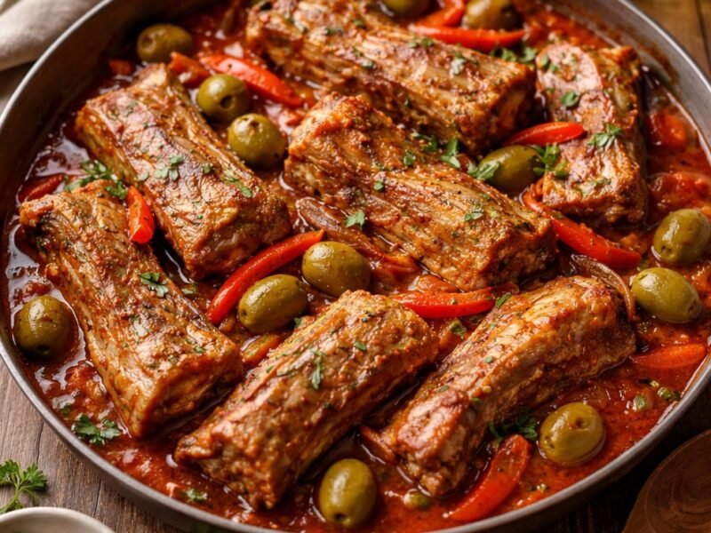 Délice de plat de côte de porc olives et paprika